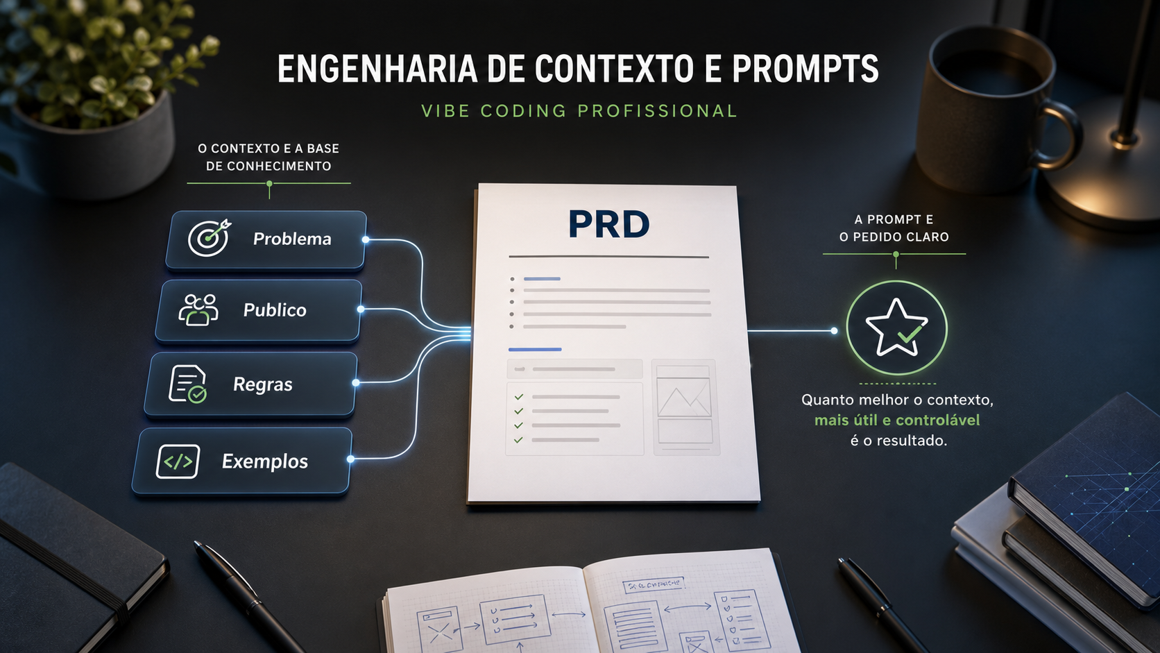 Infografico sobre contexto, prompt e PRD na Aula 1.